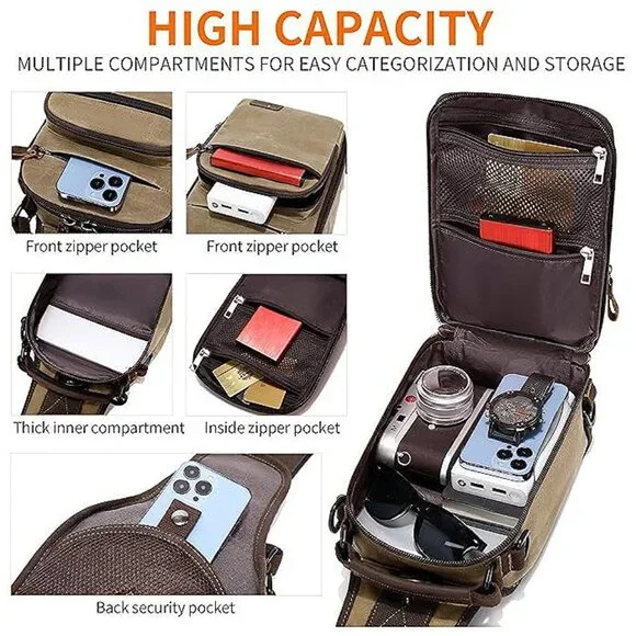 Sling Bag for Men Waxed Canvas Crossbody Bag Chest Bag Water Khaki